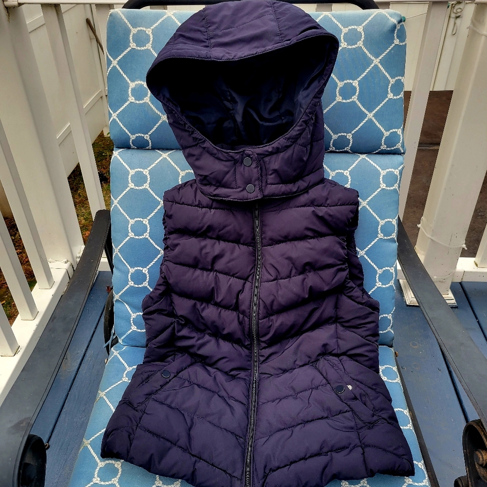 H&M Detachable Hooded Puffer Vest Snap Pockets Navy Blue LOGG  Women's 6 Small